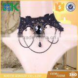 Black Lace Pearl Necklace European American Retro Jewelry Inlaid With Precious Stones Fake Collar Lace Chokers for Women thumbnail-3