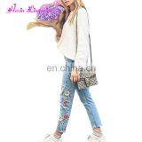 Wholesale Latest Designs Embroidery Light Blue Loose Girls Jeans Pants thumbnail-2