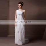 Simple One Shoulder Pleated Chiffon Wedding Dress Beaded Belt