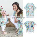 Matching Outfits Mommy & Me Women Boho Style Kimono Oversized Cardigan Family Tassel Beachwear Matching Clothes thumbnail-4