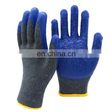 Custom Industrial Safety Construction Anti Slip Grip Heavy Duty Cotton Blend Blue Rubber Latex Coated Gardening Working Gloves