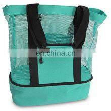 Eco Friendly Black Foldable High Quality Logo Nylon Waterproof Pink Mesh Beach Bag thumbnail-3