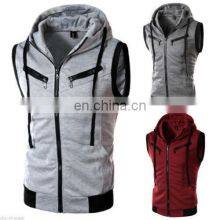 2022 OEM Custom Print Cotton Casual Men Pocket Sleeveless Hoodie thumbnail-2