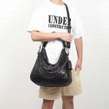 Punk Style Unisex Leather Handbag Large Capacity Portable Rivet Bag thumbnail-5