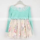 High Quality Pearl Collar Print Flower CHildren Dress Autumn long Sleeve Dress For Girl