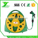 garden water hose reel with green and yellow rack