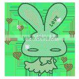 Shining Cute Cartoon Rabbit Hot fix Crystal Rhinestone Design for T-shirt