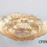 Gold Leaves Pattern Clear Glass Decorative Plate With Stand thumbnail-1