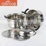 Bakelite Handle 28/30/32/34cm 2 Layer Stainless Steel Food Steamer With Glass Lid and Double Bottom thumbnail-3