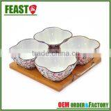 New Year Gift Bamboo Tray With 4 Ceramic Dip Bowls thumbnail-1