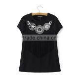 Clothing Manufacturer Printed Image Black Tassel Round Collar t Shirt for Girls thumbnail-1