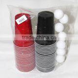 Beer pong party pack disposable plastic black cup game set beer pong set 44cups with 8 balls