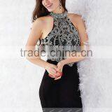 GY15 sexy backless beaded bust above knee mini dress off the shoulder cocktail party dress