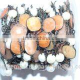 Fresh Water Pearl With Cherry Quartz Bezel Chain Setting