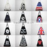 Portable Travel Bag Leisure Punk Style Canvas Drawstring Backpack