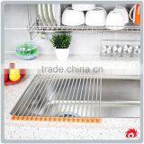 Storage Ideas Kitchen Sink Water Stainless Steel Foldable Dry Fruit Tableware Shelf Dish Drying Rack thumbnail-1