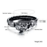 New Trending Skull Style Stainlesss Steel Genuine Leather Bracelet Men thumbnail-6