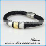Stainless Steel & Leather Mens Bracelet , Braided Genuine Leather Bracelet Men Stainless Steel thumbnail-3