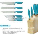6pcs/set Stainless Steel Kitchen Knife Set With Block,plastic Handle , thumbnail-1