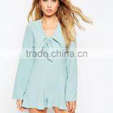 China Factory OEM ODM 2015 Hot Sale Customized Playsuit With Deep Plunge and Pussy Bow thumbnail-2