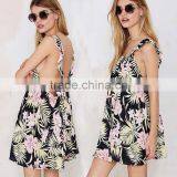 Ladies Fashion Sexy Back Open Floral Print Falbala Halter Top Short Dress thumbnail-2