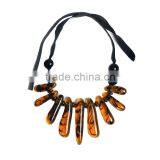 Europe and the United States Big Amber Resin Stone Pendant Woven Necklace thumbnail-3