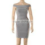 Grey Off The Shoulder Slash Neck Sexy Knitted Short HL Bodycon Bandage Dress thumbnail-3