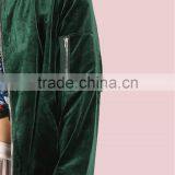 Women Smooth Velvet Bomber Jacket Hunter Green Zip Up Coat With Ribbed Cuff And Collar thumbnail-6