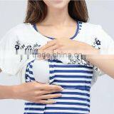 White and Blue Strips Maternity Dress End Atheleisure Nursing Clothing Athleisure Hide Breastfeeding Opening Skirts thumbnail-3