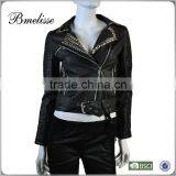 2014-2015 Wholesale Fashion Lady Leather Jacket Stylish Women's Black Leather Jacket With Beaded thumbnail-1