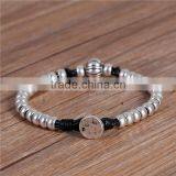 Wax Rope Hand Made Beaded Bracelets Antique Silver Black Halloween Pumpkin Round 21cm Long thumbnail-1