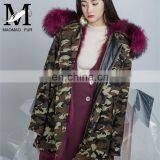 2016 Hot Sell Chinese Military Big Raccoon Fur Collar Parka Real Fox Fur Linling Camouflage Coat Women Winter Parka thumbnail-5