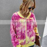 LAITE H2033 Hot Sales Fashion Contrast Color Women's Sweatshirts Ladies Zipper-up Tie Dye Crew Neck Sweatshirt thumbnail-3