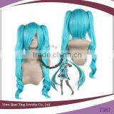 High Quality Long Blue Synthetic Vocaloid Cosplay Wig With Two Clip Ponytails thumbnail-1