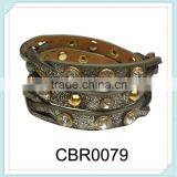 Three Tone PU Bangles Rivet Rhinestone Bracelet thumbnail-1