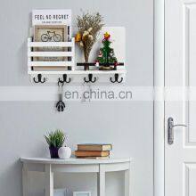 Wall Mounted Mail Holder Wooden Mail Sorter Organizer With 4 Double Key Hooks and A Floating Shelf Rustic Home Decor