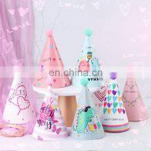 Cute Birthday Hat Plush Ball Happy Birthday Pattern Party Supplies Colorful Adult's Kid's Paper Hat thumbnail-1