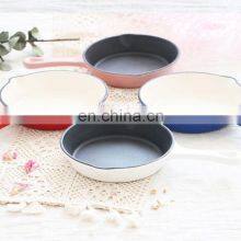 Single-handle 20CM Enamel Cast Iron Skillet Red Enamel Skillet Round Steak Breakfast Skillet thumbnail-1