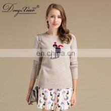 Fashion Skier Jumper Knitting Production Intarsia Women 100% Cashmere Sweater thumbnail-4