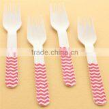 Pink Stripe Polka Dot Chevron Wooden Fork Wooden Utensil Wedding Deco Fork thumbnail-4