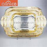 Hot Selling Hotel Items Serving Tray Silver Plating With Gold Edge/ss410 With Zine-alloy Handles Serving Tray thumbnail-5