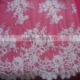 Embroidery tulle lace fabric with pearls and sequins for hemline or the skirt