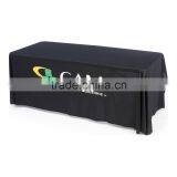 6FT(3) Full Length Sides Round Corner Table Throws With Custom 3 Color Graphic Imprint, Black
