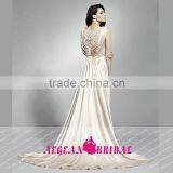 HT32 Hot Sale Elegant High Neck Cap Sleeve 2015 Prom Dresses Floor Length Beaded Applique Satin Vestido De Formatura Longo thumbnail-2