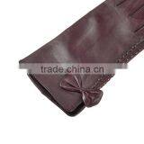 Simple and Lovely Purple Threading Bowknot Threading Girls Sheepskin Leather Glove thumbnail-5