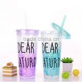 Double Wall Plastic Drinking Mug With Straw Summer Ice Cup thumbnail-3