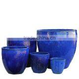 Vietnam Egg Glazed Ceramic Planters in Cobalt Color thumbnail-1