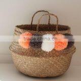 Decor Seagrass Baskets With Pompoms/ Seagrass Storage Baskets thumbnail-4