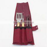 3 Pcs Wooden Handle Stainless Steel Manual Barbeque Fork Spatula Kitchen Food Serving Tong Set thumbnail-2