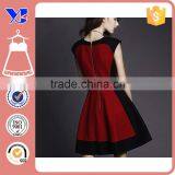 Sleeveless Colorblock Slim Midi Fashion Vintage Wine Color Spring Autunm Sun Dress thumbnail-3